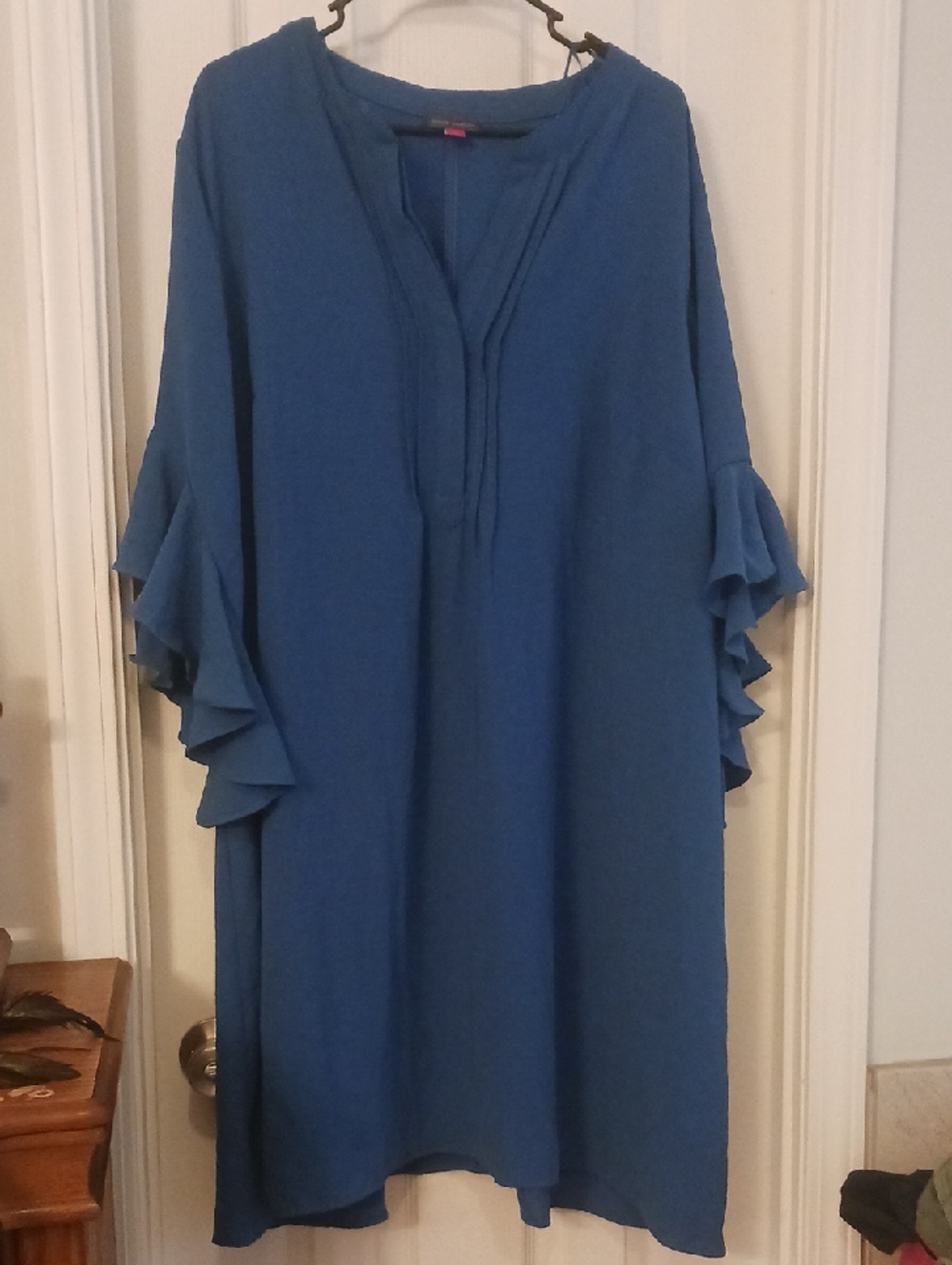 Vince Camuto Blue Ruffle Sleeve Tunic Dress